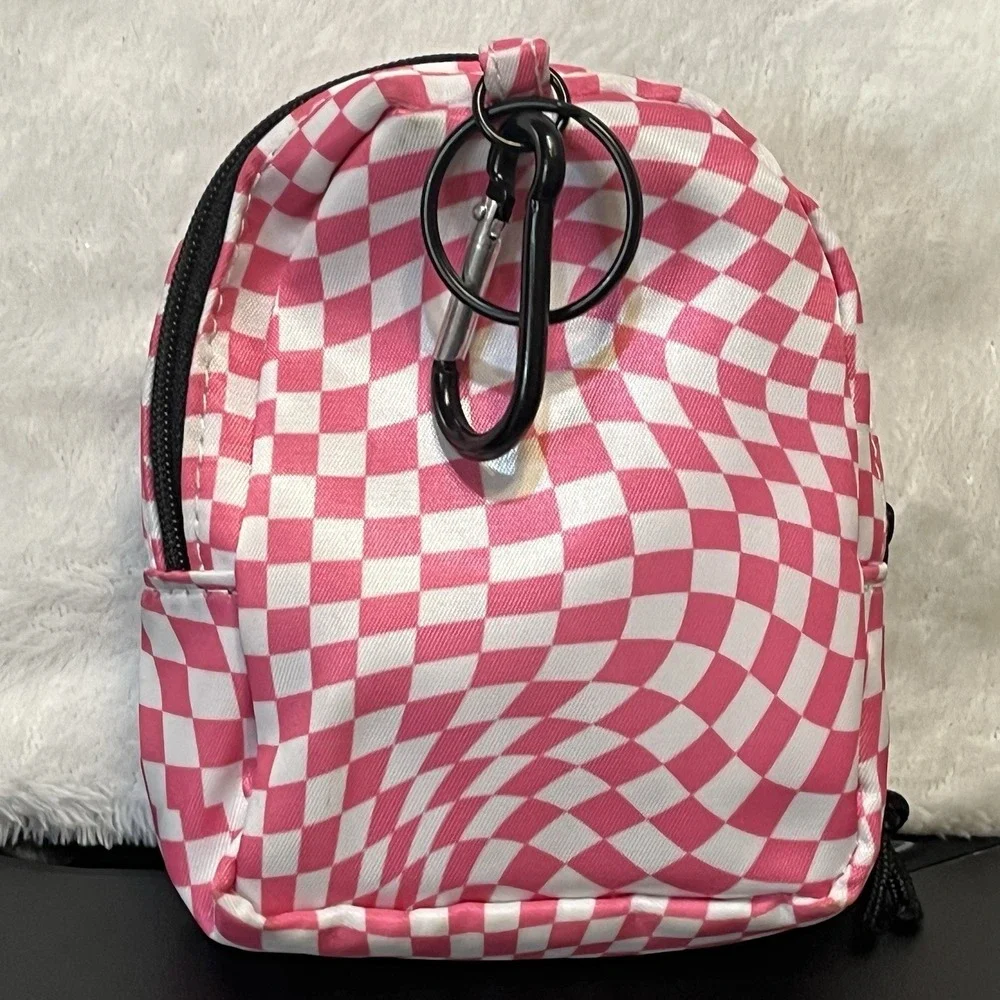 Claire's Pink Checkered Mini Backpack Clip Coin Purse Keychain Bag Clean 6